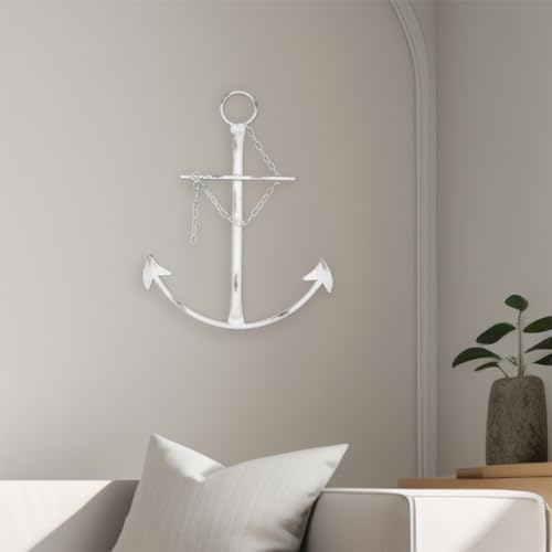 Fleecy day Nautical Anchor Wall Decor, Antique Metal Anchor Art Wall Decor With Chain,Vintage decorations for Bedroom,Living Room,Dorm Home,13in Antique Farmhouse Decor (Vintage White) - Image 6