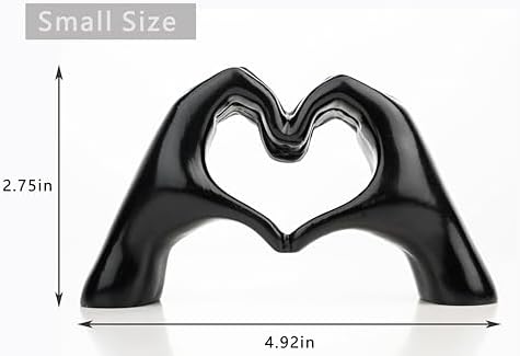 Small Heart Hands Sculpture Decor for Living Room Bedroom Bookshelf Coffe Table and Office Display, Love Finger Statue Modern Aesthetic Home Decor, Unique Gift for Wedding Christmas Birthday (Black) - Image 4