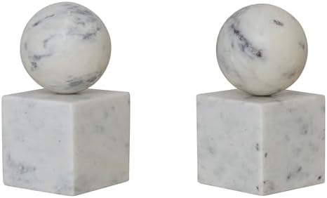Creative Co-Op 2-Piece Marble Geometric Bookends, White - Image 3