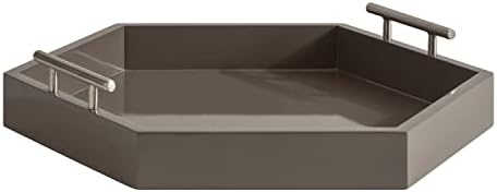 Kate and Laurel Lipton Modern Hexagon Tray; 18 x 15.5; Brown and Silver; Decorative Geometric Serving Tray for Storage and Display by KateandLaurel