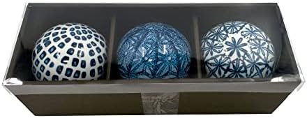 Galt International 4" Diameter Blue & White Floral Chinoiserie Ceramic Ball (Set of 3) Style 2 | Decorative Ball Vase Bowl Filler - Image 2
