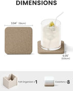 Fluxynara Felt Coasters with Holder, Set of 8 for Drinks, Stone Beige - Image 2