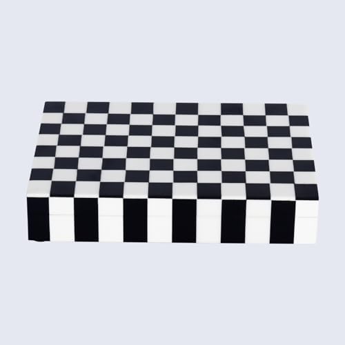 Handicrafts Home Decorative Storage Box with Lid, Black and White Decorative Box for Remote Controls, Slim Coffee Table Storage Box for Shelf, Desk & Living Room Decor, Puzzle Check 8 x 6 x 1.5 Inch - Image 4