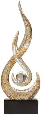 Modern Abstract Art Table Decoration,Resin Flame Statue Modern Centerpiece Ornaments for Living Room Great Gift Idea Home Decor,Collectibles (White+Gold) by XYQXYQ
