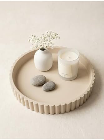 11-Inch Concrete Round Tray Home Decor for Coffee Table Decor - Round Coffee Table Tray - Circular Kitchen Island Trays - Decorative Trays- Beige by VivereHome