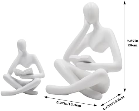 Gold Reading Women Statue, Thinker Sculptures, Abstract Art Ornament, Modern Aesthetic Figurine Decoration, Suitable for Home Living Room Bedroom Office Shelf Table Desk Bookshelf Decor (White Left) - Image 3