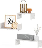 Furinno Rossi Bedroom Decor Wall Mounted Floating Display Shelves with Invisible Brackets, Set of 3, Marble White - Image 4