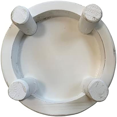 dwellington Farmhouse Beaded Wood Pedestal Tray Decor, 7.6” Round Vintage Display Stand, Decorative Accent Display Riser for Kitchen, Bathroom Small Items (White) - Image 3