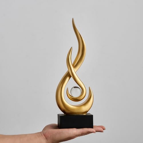 FJS Gold Abstract Flame Sculpture for Living Room Coffee Table Decor - Image 2