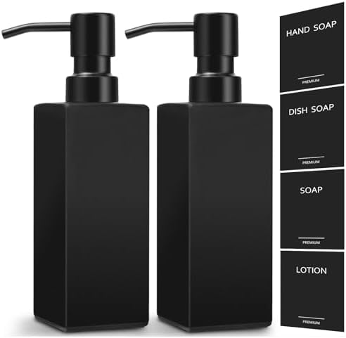 GMISUN Black Soap Dispenser Bathroom, Glass Hand Soap Dispenser with Stainless Steel Pump, 12 fl oz/350ml Refillable Dish Dispensers for Kitchen, Modern Liquid Lotion Bottles for Bathroom Countertop by GMISUN