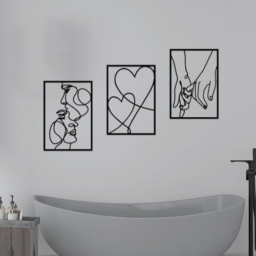 3 Pcs Metal Minimalist Line Wall Art, Love Heart Metal Wall Decor - Image 5