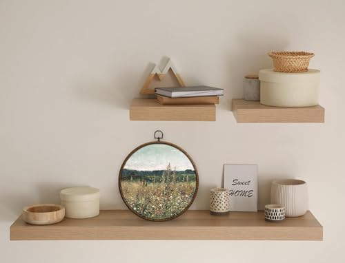 Wildflower Round Wall Art Decor, Floral Field Landscape Circular Wall Art, Vintage Round Boho Home Decoration, Circular Hanging Decor with Hooks for Living Room Bedroom Kitchen Office Decoration, 18 - Image 4