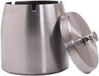 Large Ashtray with Lid for Cigarette, Stainless Steel Smokeless Odorless Windproof Ash tray for Home Office Tabletop Outside Patio Outdoor Balcony(3.93"x3.2"x3.82") by INONE