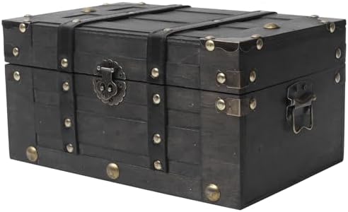 Vintage Wooden Treasure Chest,Decorative Pirate Box with Sturdy Hinged Lid by DECOR4SEASON