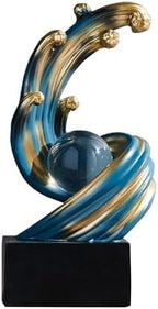 Modern Abstract Decorative Wave Statue, Blue Abstract Art Home Decor,Crystal Ball Art Wave Resin Sculpture, Office Desk Stand, Dining Table Center Decorative Aesthetics(B,Blue) by XYQXYQ
