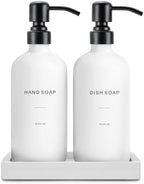 Prus Waso Kitchen Soap Dispenser Set, White Soap Dispenser with Black Stainless Steel Pump, Perfect for Modern Kitchen Decor. (White) by PrusWaso