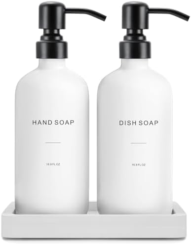 Prus Waso Kitchen Soap Dispenser Set, White Soap Dispenser with Black Stainless Steel Pump, Perfect for Modern Kitchen Decor. (White) by PrusWaso