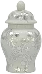 8" Ceramic Ginger Jar w/Lid - Classic Chinese Style Porcelain Jar Tea Storage for Home Decor Decorative Centerpiece Vintage Accent Antique Vase Jingdezhen (Silver& White) - Image 4