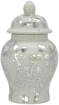 8" Ceramic Ginger Jar w/Lid - Classic Chinese Style Porcelain Jar Tea Storage for Home Decor Decorative Centerpiece Vintage Accent Antique Vase Jingdezhen (Silver& White) - Image 4