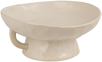 Creative Co-Op Stoneware Footed Pedestal Bowl with Handles, Reactive Glaze, White by Unknown