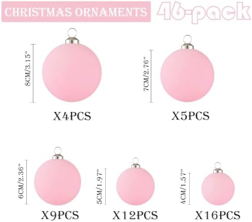 46Pcs Velvet Christmas Ball Ornaments Set - Flocked Shatterproof Christmas Tree Decorations Classic Hanging Ornaments with Rope for Xmas Wreath Holiday Home Decor (Multi-Size, Pink) - Image 2