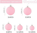 46Pcs Velvet Christmas Ball Ornaments Set - Flocked Shatterproof Christmas Tree Decorations Classic Hanging Ornaments with Rope for Xmas Wreath Holiday Home Decor (Multi-Size, Pink) - Image 2