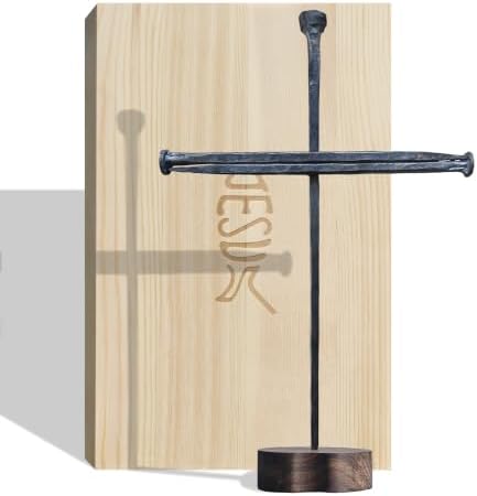 LeMeeOly Jesus Christ Crucifixion Nail Metal Cross Wooden Base, Baptism & Religious Gifts for Men Women,Christian Home Decor (Large (12" L x 8" W)) by LeMeeOly