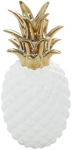 CosmoLiving by Cosmopolitan Porcelain Ceramic Fruit Decorative Sculpture Pineapple Home Decor Statue with Gold Leaves, Accent Figurine 4" x 4" x 10", White - Image 2