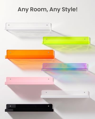upsimples 4 Pcs 15" Acrylic Shelves for Wall Storage and Organizer, Clear - Image 6