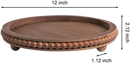 HPC DEC R OUR HAPPY PLACE 12in Round Wood Beaded Tray - Brown, Distressed Finish - Farmhouse Boho Style - Decorative Tray for Living Room, Coffee Table, Kitchen Table or Serving Tray - Image 2