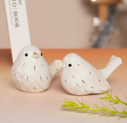 Handcrafted Farmhouse Bird Decor Figurines Set of 2 – Rustic White Carved Bird Statues for Home Decor, Cottage Chic Ornaments, Vintage Wood Sculptures, Spring Table Accents, Gift for Bird Lovers by Unknown