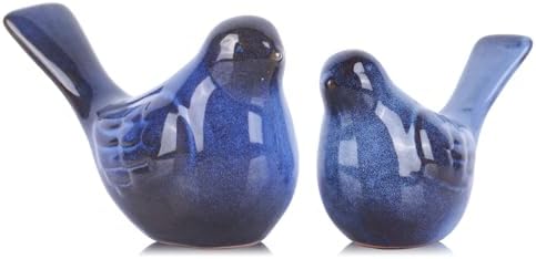2pcs Small Ceramic Bird Statue and Sculpture for Home Decor Accents,Modern Animal Ornaments for Living Room,Bedroom,Bookshelf,Cabinets,Coffee Table Centerpiece,Cute Knick Knacks for Shelves (Blue) by XMGZQ