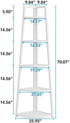 Tribesigns 70 inch Tall Corner Shelf, 5 Tier Modern Corner Bookshelf Bookcase Industrial Corner Ladder Shelf Plant Stand for Living Room, Kitchen, Home Office (White) - Image 2