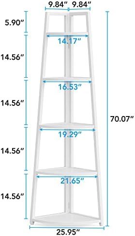 Tribesigns 70 inch Tall Corner Shelf, 5 Tier Modern Corner Bookshelf Bookcase Industrial Corner Ladder Shelf Plant Stand for Living Room, Kitchen, Home Office (White) - Image 2