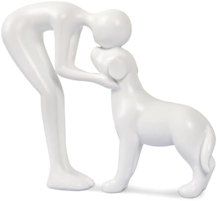 Abstract Person and Dog Sculpture Head-to-Head Figurine White by FriyGardcn