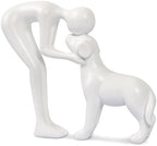 Abstract Person and Dog Sculpture Head-to-Head Figurine White by FriyGardcn