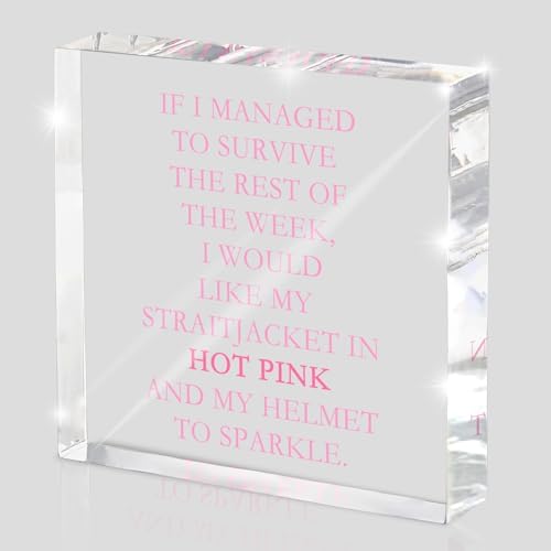 If I Survive This Week Hot Pink Straitjacket Desk Sign - 4x4 Inch Acrylic Office Decor with Sarcastic Humor, Motivational Desk Accessories for Women, Therapist Gift & Pink Office Supplies by MUZRUYOU