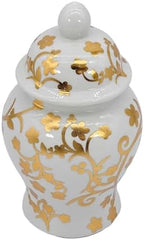 8" Ceramic Ginger Jar w/Lid - Classic Chinese Style Porcelain Jar Tea Storage for Home Decor Decorative Centerpiece Vintage Accent Antique Vase Jingdezhen (Gold & White) - Image 5