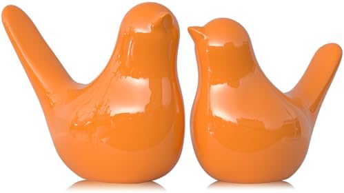 XMGZQ Small Ceramic Bird Statue and Sculpture for Home Decor Accents,Modern Animal Ornaments for Living Room,Bedroom,Coffee Table Centerpiece,Bookshelf,Cabinets,Cute Knick Knacks for Shelves (Orange) by XMGZQ