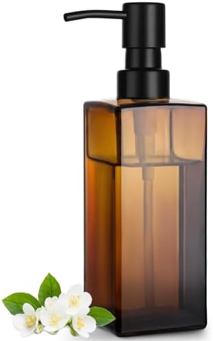 GMISUN Amber Glass Soap Dispenser, Hand Soap Dispenser with Stainless Steel Pump for Bathroom, 12 fl oz/350ml Refillable Dish Dispensers for Kitchen, Modern Liquid Lotion Bottles for Countertop by GMISUN