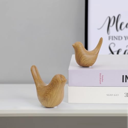 Notakia Wood Look Ceramic Bird Figurines Set of 2 Small Bird Statues - Image 3
