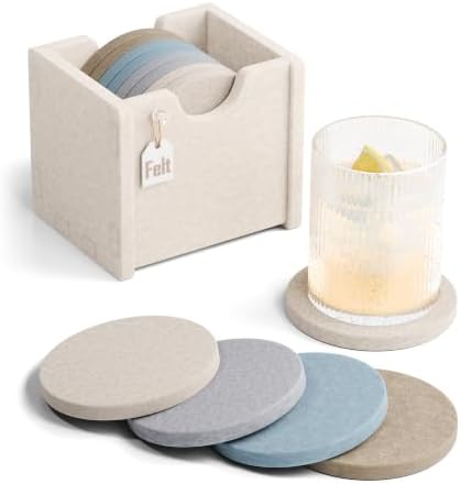 Fluxynara Felt Coasters with Holder, Set of 8 for Drinks, Coastal by FLUXYNARA