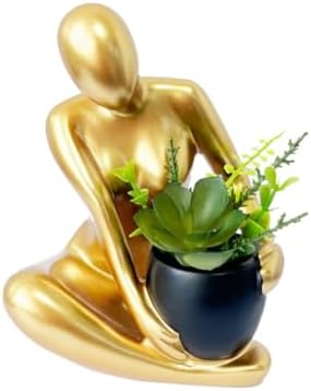 Senea Kay Modern Abstract Statue with Removable Faux Succulents Plants – Resin Figurine Home Decor Accents, Coffee Table Shelf Styling. Collectible Art Luxury Gift Items Woman thinker sculpture (Gold) by Unknown