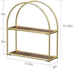 Crofy Gold Arched Frame Wall Shelf, Decorative 2 Tier Bathroom Wall Shelf with Walnut Finish Shelves and Robust Storage Capacity, 6" D x 17.9" W x 19.18" H - Image 3