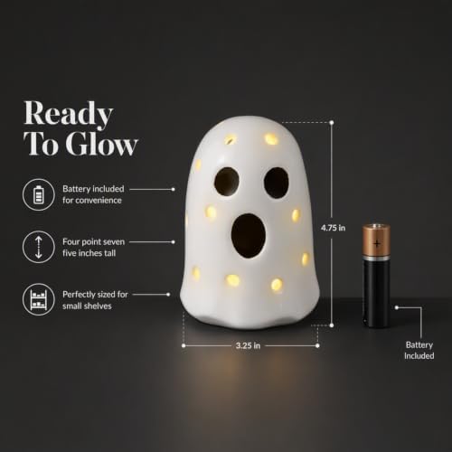 Mud Pie Ceramic Light Up Ghost, Halloween Shelf Sitter Figurine - Image 4