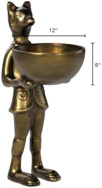 Accent Decor Eric and Eloise Collection 12-inch Brass Figurine with Bowl, Fox - Image 3