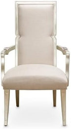 MICHAEL AMINI Camden Court 19" Wood/Linen Fabric Dining Arm Chair in Pearl Ivory - Image 4