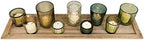 Creative Co-Op 9‑Piece Round Glass Votive Holders on Solid Paulownia Wood Tray, Green - Image 7