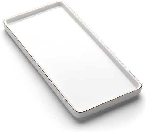 Gurygo 8" Bathroom Tray, Ceramic Vanity Trays for Bathroom, Small Ceramic Trays, Kitchen Soap Tray for Kitchen Counter (White with Gold-Edged, 8",Set/1) by FocusonHomeKitchen