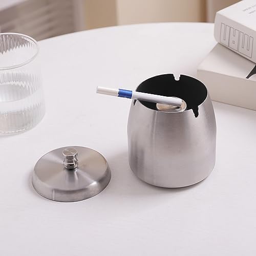 Ashtray with Lid for Cigarette, Stainless Steel Smokeless Odorless Windproof Ashtrays for Home Office Tabletop Outside Patio Outdoor Balcony(3.54"x3.0"x3.38") - Image 6